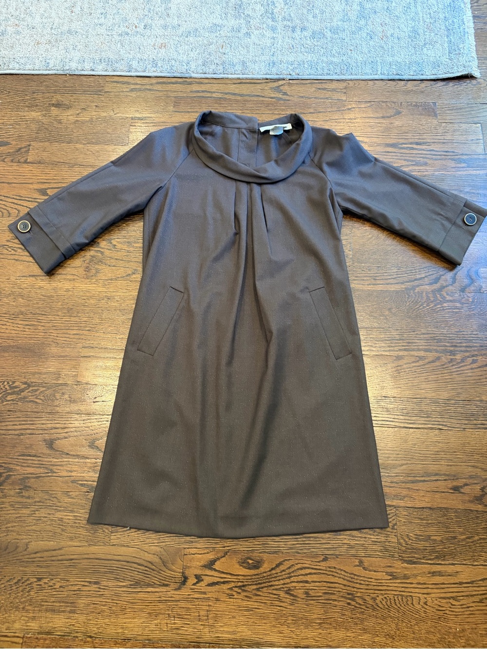 Gerard Darel Dark Brown Midi Dress with Folded Collar